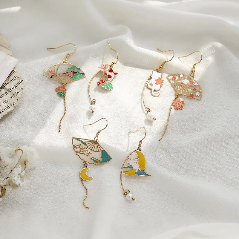 Korean Style Flower Cute Animal Dangle Earrings For Women Moon Stars Kitten Rabbit Balloon Asymmetric Earring Party Jewelry Gift - Ice Cream Cake