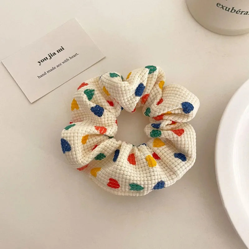 Waffle Knit Heart Pattern Scrunchie