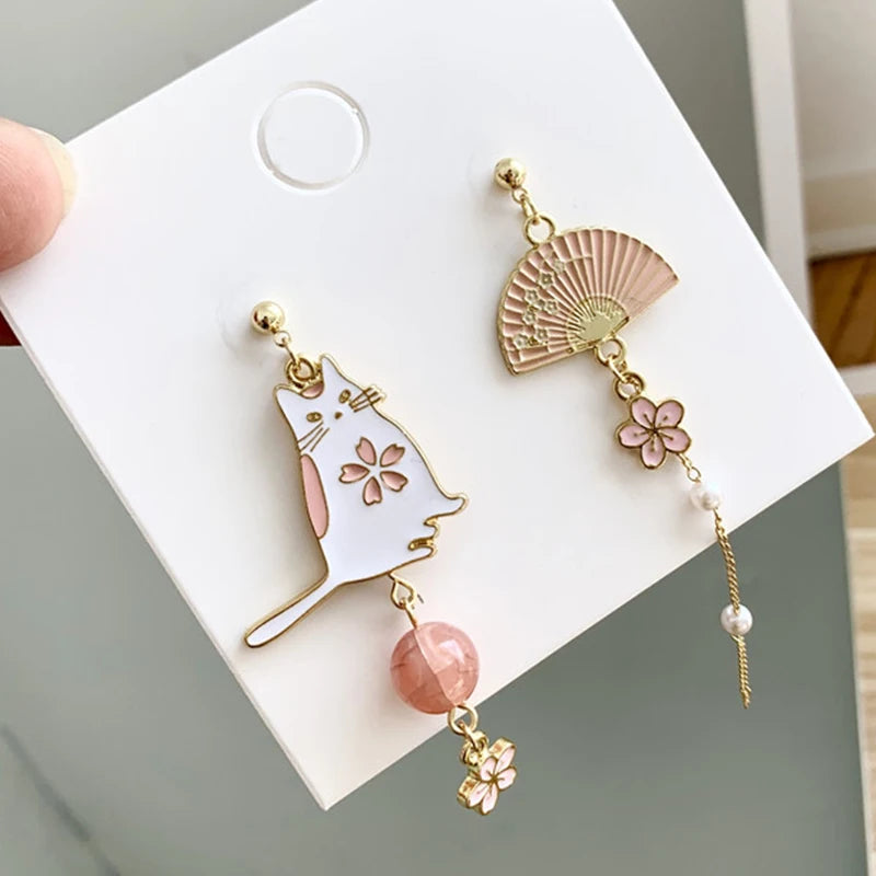 Korean Style Flower Cute Animal Dangle Earrings For Women Moon Stars Kitten Rabbit Balloon Asymmetric Earring Party Jewelry Gift - Ice Cream Cake