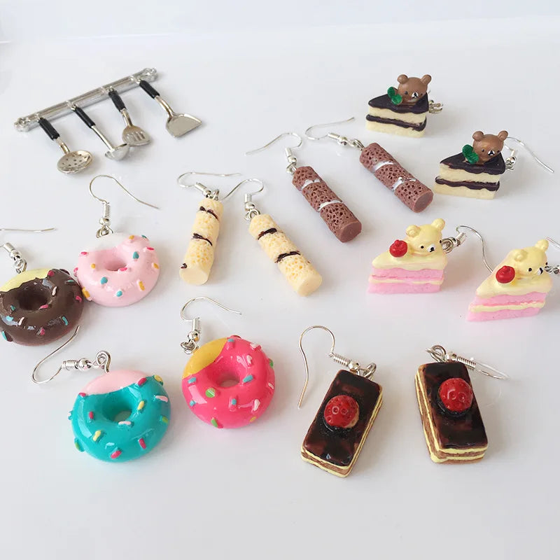 Fashion Cute Funny Chocolate Cake Drop Earrings For Women Girl Geometric Food Shape Donuts Cookies Dangle Earrings Party Jewelry - Ice Cream Cake
