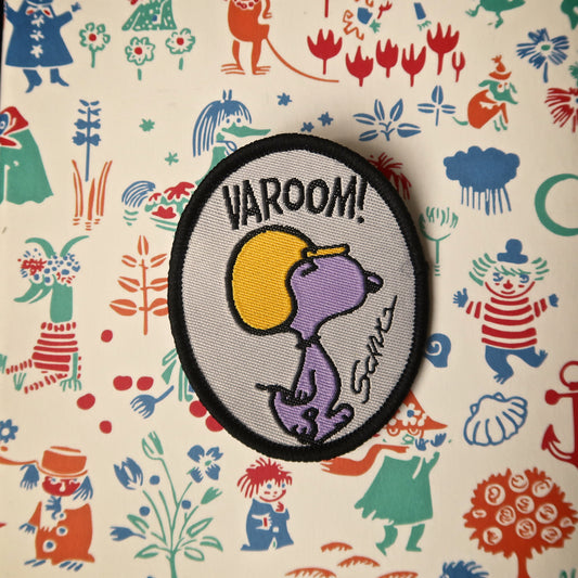 Snoopy Embroidery Patch // Motorcycle Snoopy from the Peanuts comic "Varoom!" embroidered patch badge appliqué