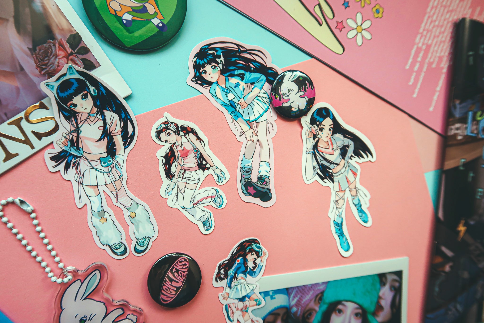 NewJeans K-pop idol group Get Up/ASAP/Super Shy Manga Anime Magical Girl Persona Glossy Stickers (5 Designs, 3 Sizes)
