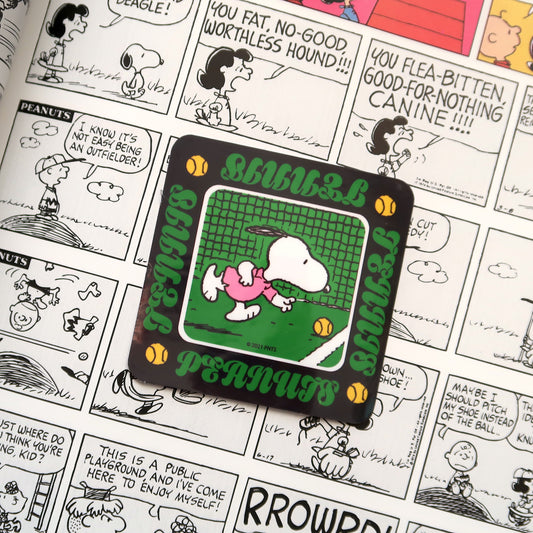 Snoopy Vinyl Sticker // Tennis Player Snoopy from Peanuts comics Retro Lettering Glossy Vinyl Sticker