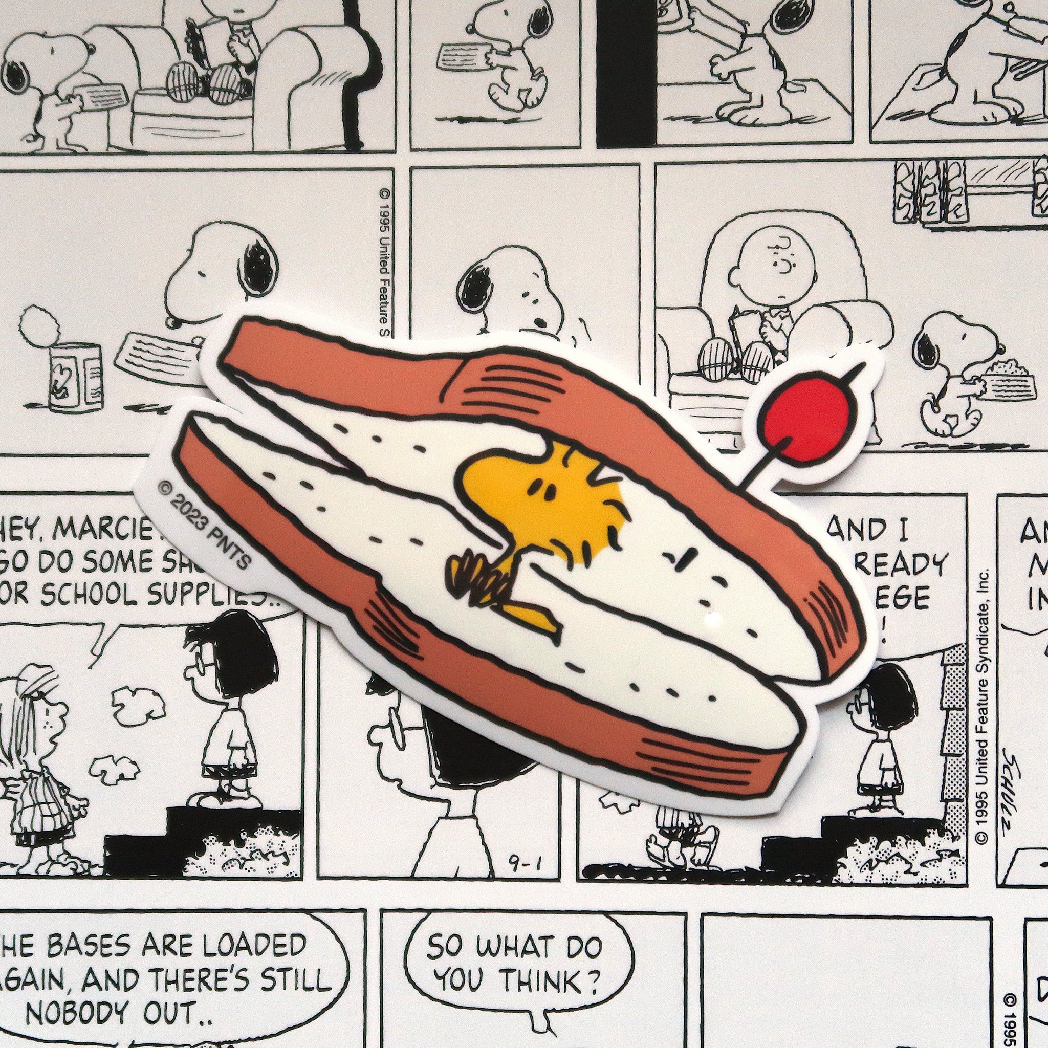 Snoopy Vinyl Sticker // Woodstock from Snoopy/Peanuts comics Club Sandwich Waterproof Glossy Vinyl Sticker