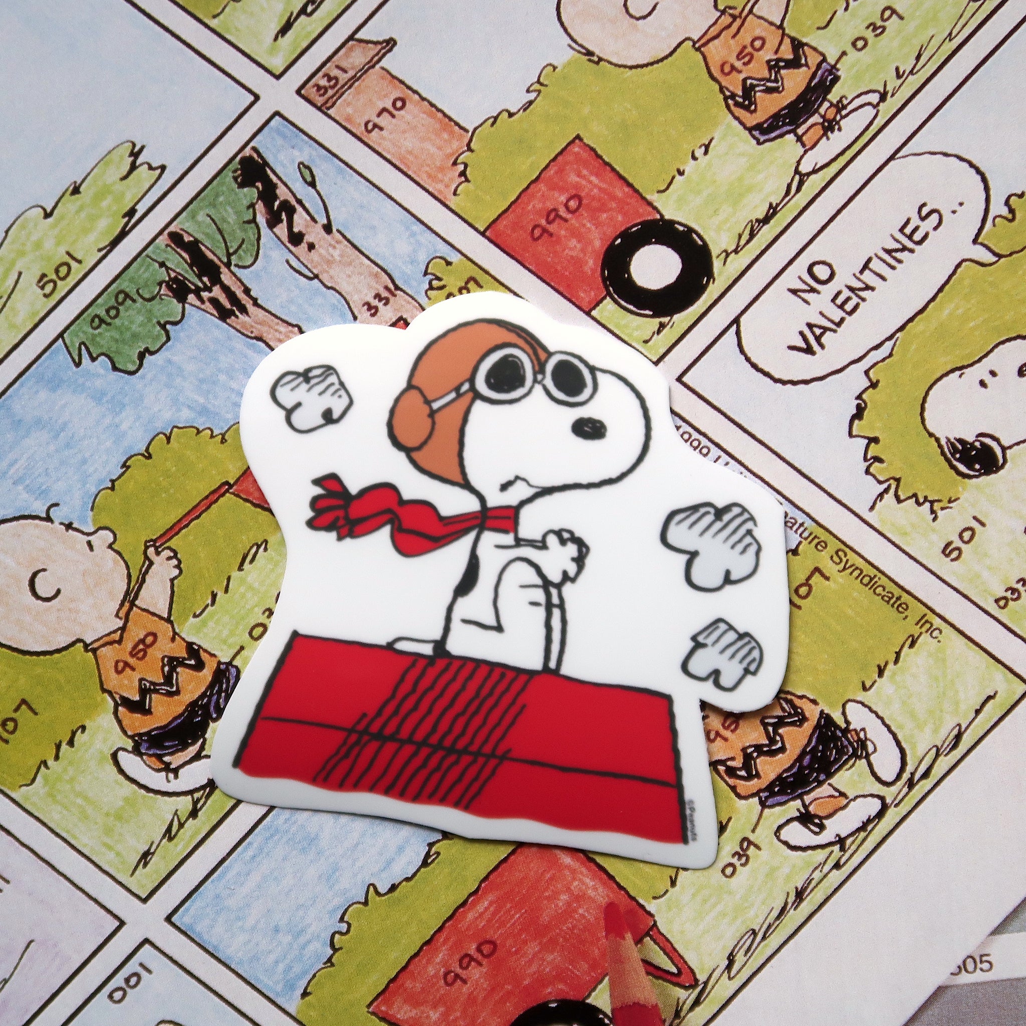 Snoopy Vinyl Sticker // Snoopy from Peanuts comics Flying Ace Pilot on Dog House Glossy Vinyl Sticker