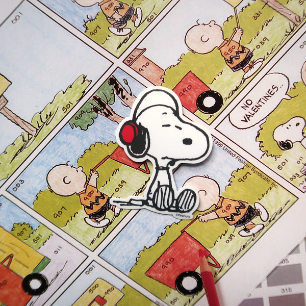 Snoopy Vinyl Sticker // Headphones Snoopy from Peanuts comics Glossy Vinyl Sticker