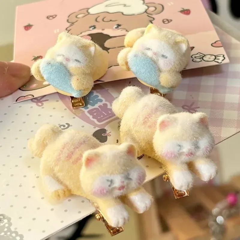 y2K Velvety Flocked Kitty Cat Acrylic Hair Clip - Ice Cream Cake
