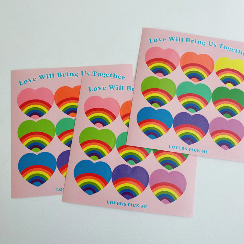 Rainbow Hearts Sticker Sheet (9 Stickers)