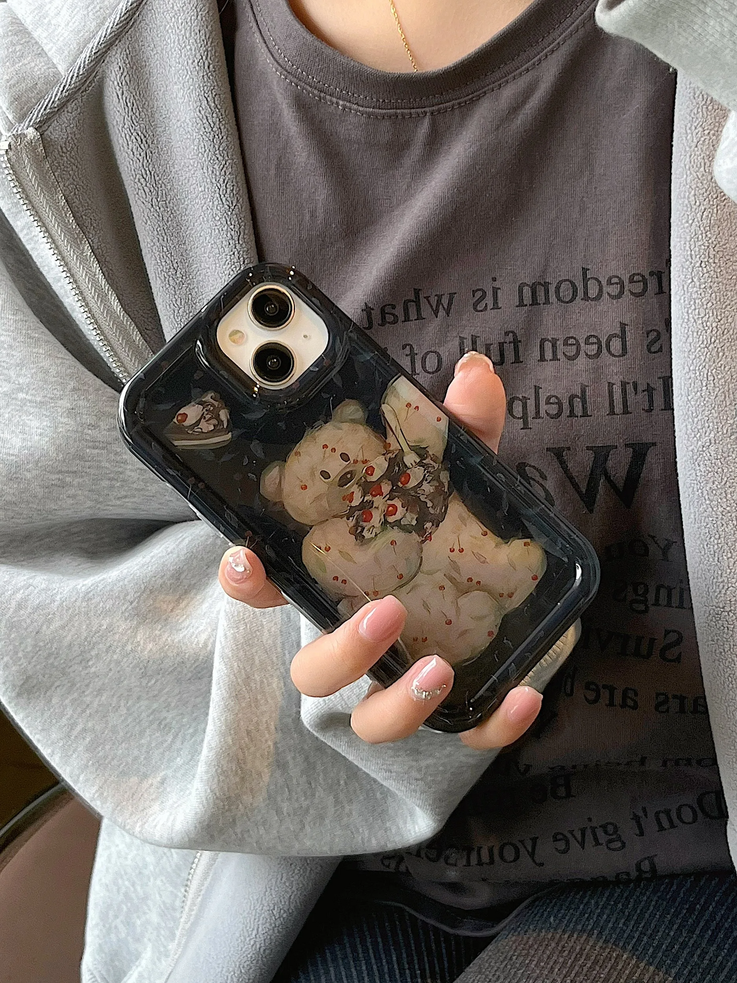 Retro Cake Eating Teddy Bear iPhone Case