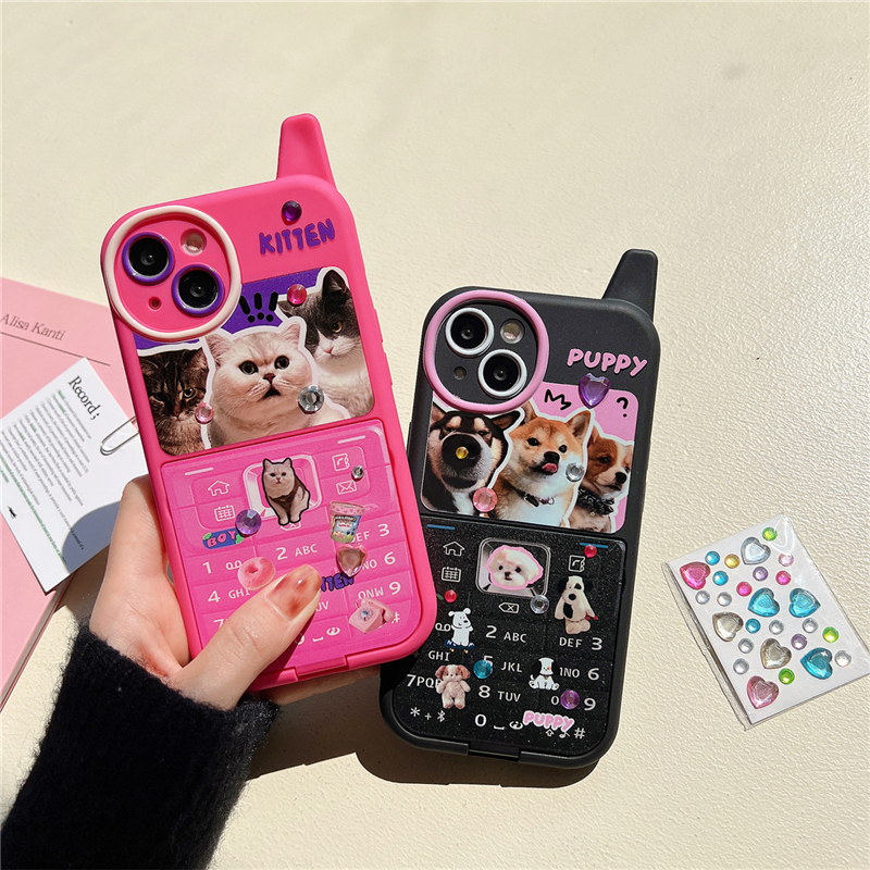 y2k Collage Dog and Cat iPhone Case with 3D stickers (2 Designs)