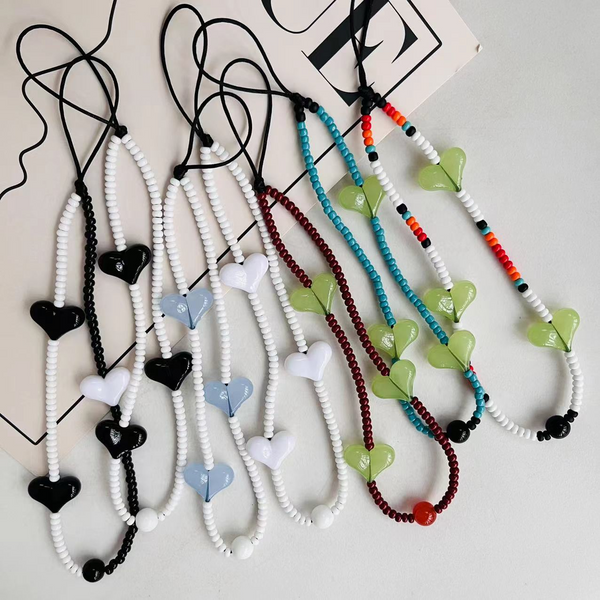 Beaded Heart Phone Strap (8 Colours)