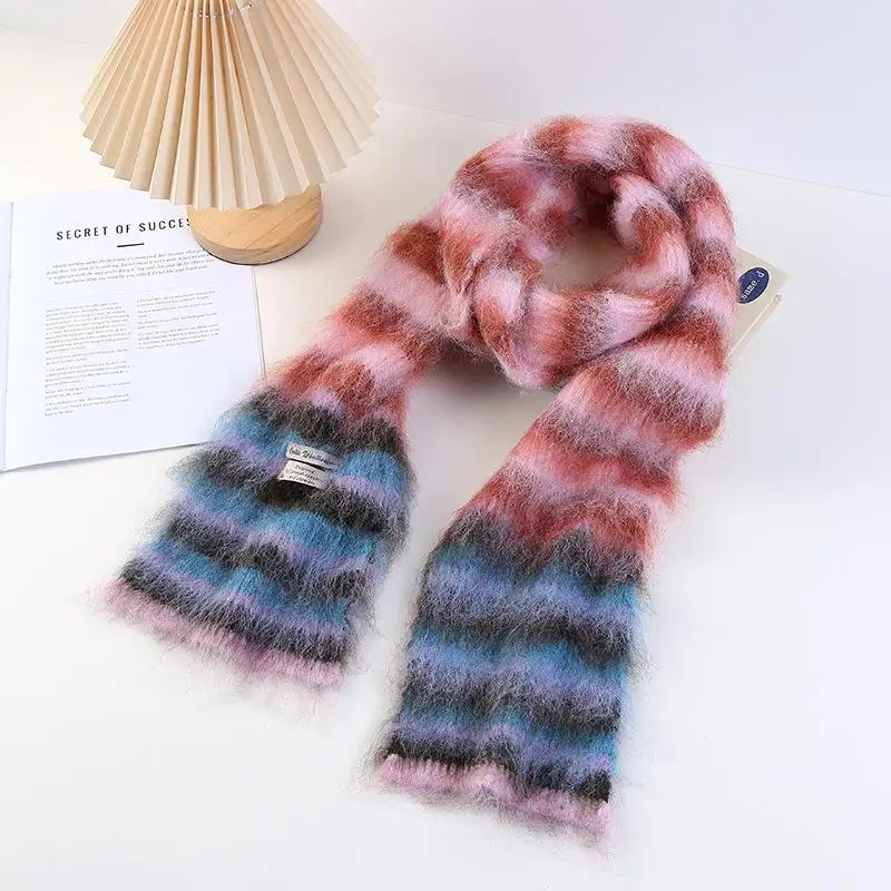 Fuzzy Multicolour Striped Scarf (7 Designs)