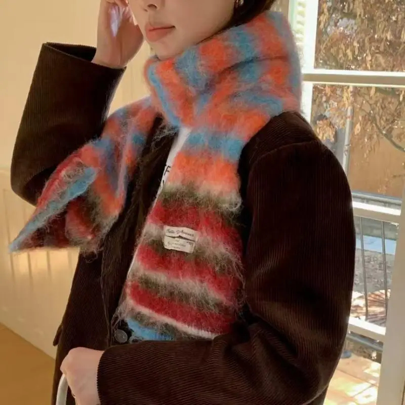 Fuzzy Multicolour Striped Scarf (7 Designs)