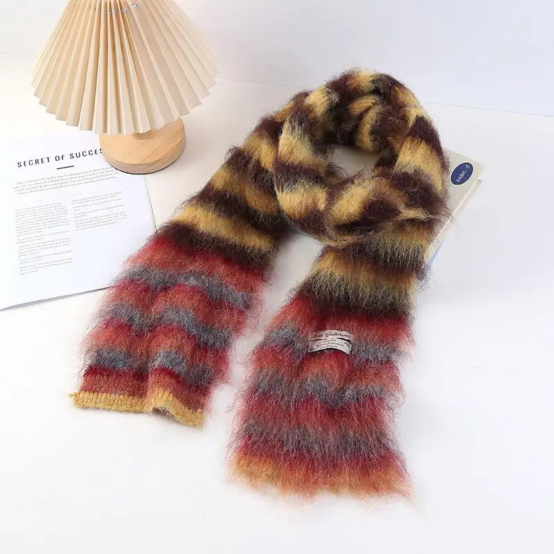 Fuzzy Multicolour Striped Scarf (7 Designs)