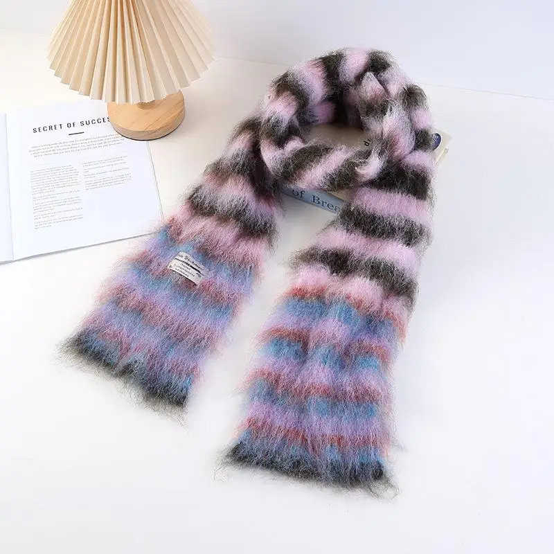 Fuzzy Multicolour Striped Scarf (7 Designs)