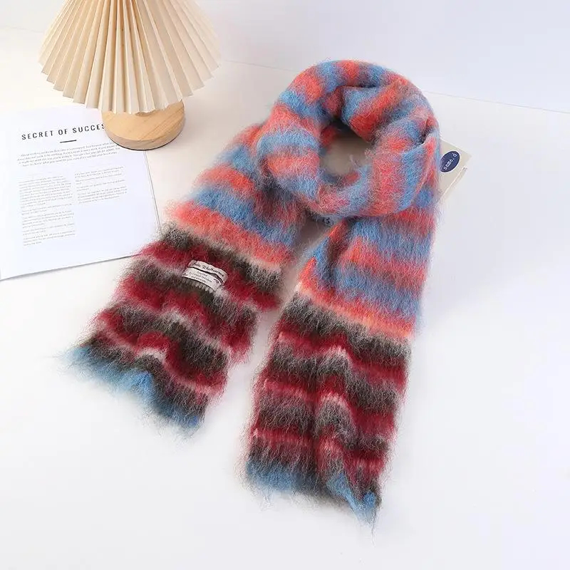 Fuzzy Multicolour Striped Scarf (7 Designs)