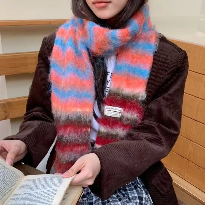 Fuzzy Multicolour Striped Scarf (7 Designs)