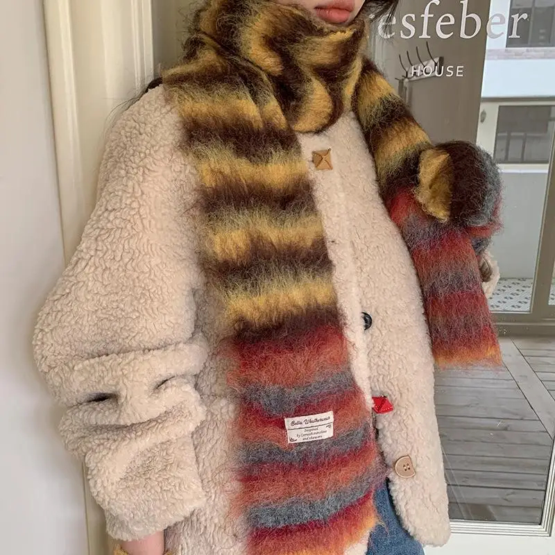 Fuzzy Multicolour Striped Scarf (7 Designs)
