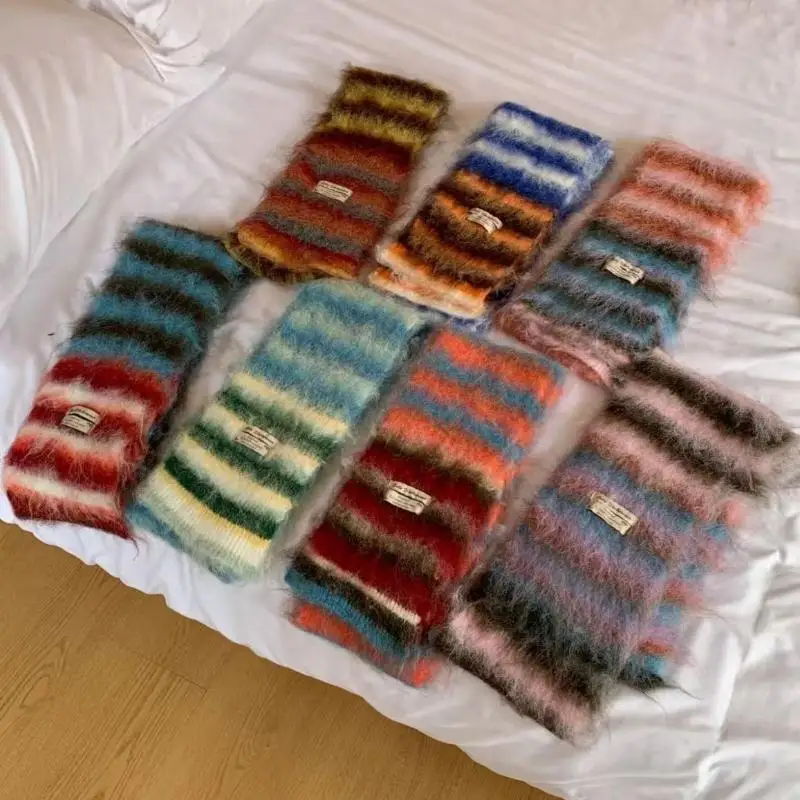 Fuzzy Multicolour Striped Scarf (7 Designs)