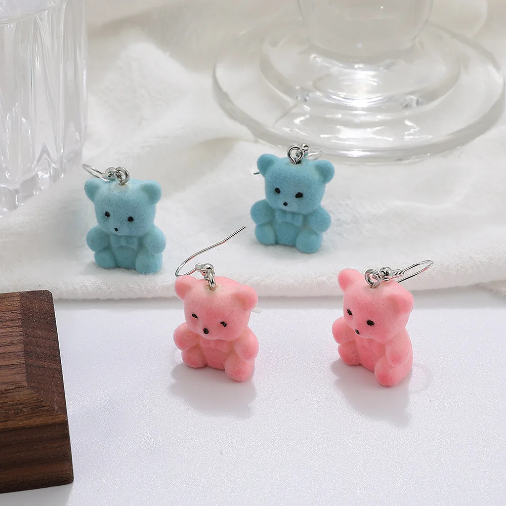 Flocked Teddy Bear Earrings