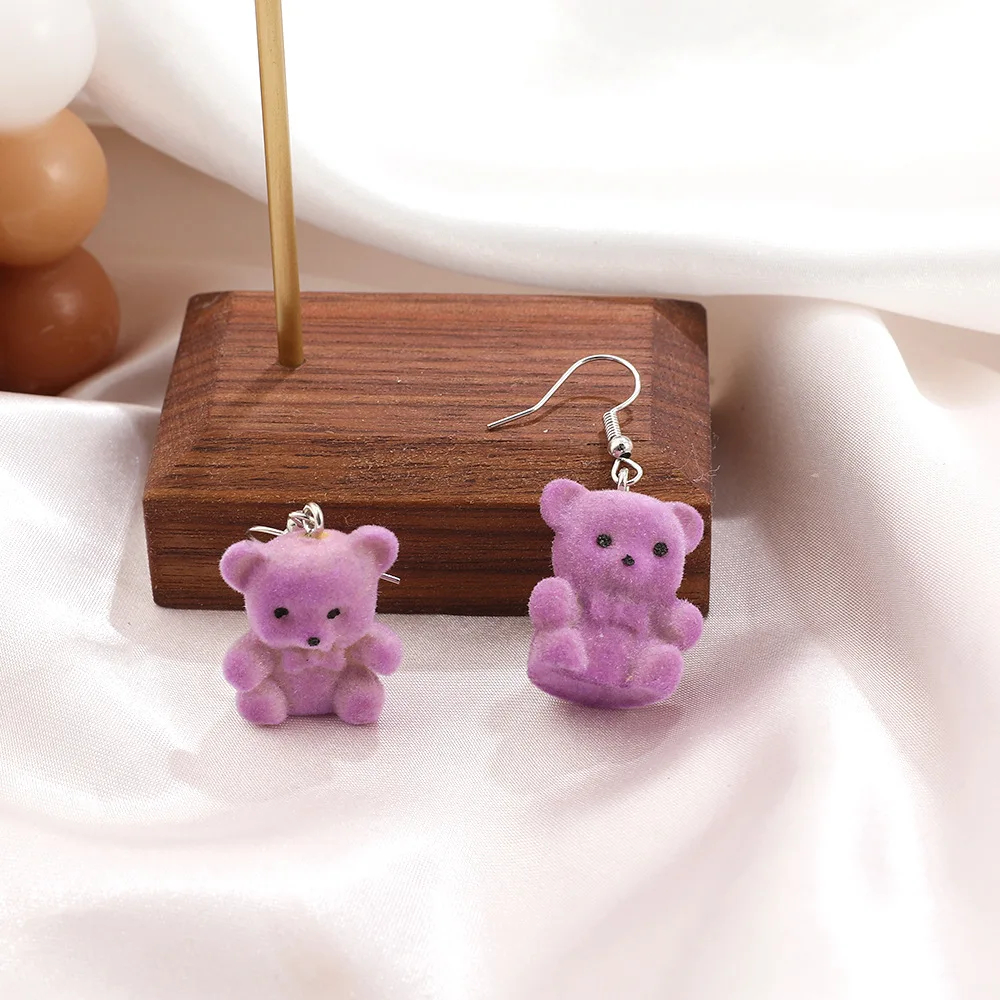 Flocked Teddy Bear Earrings