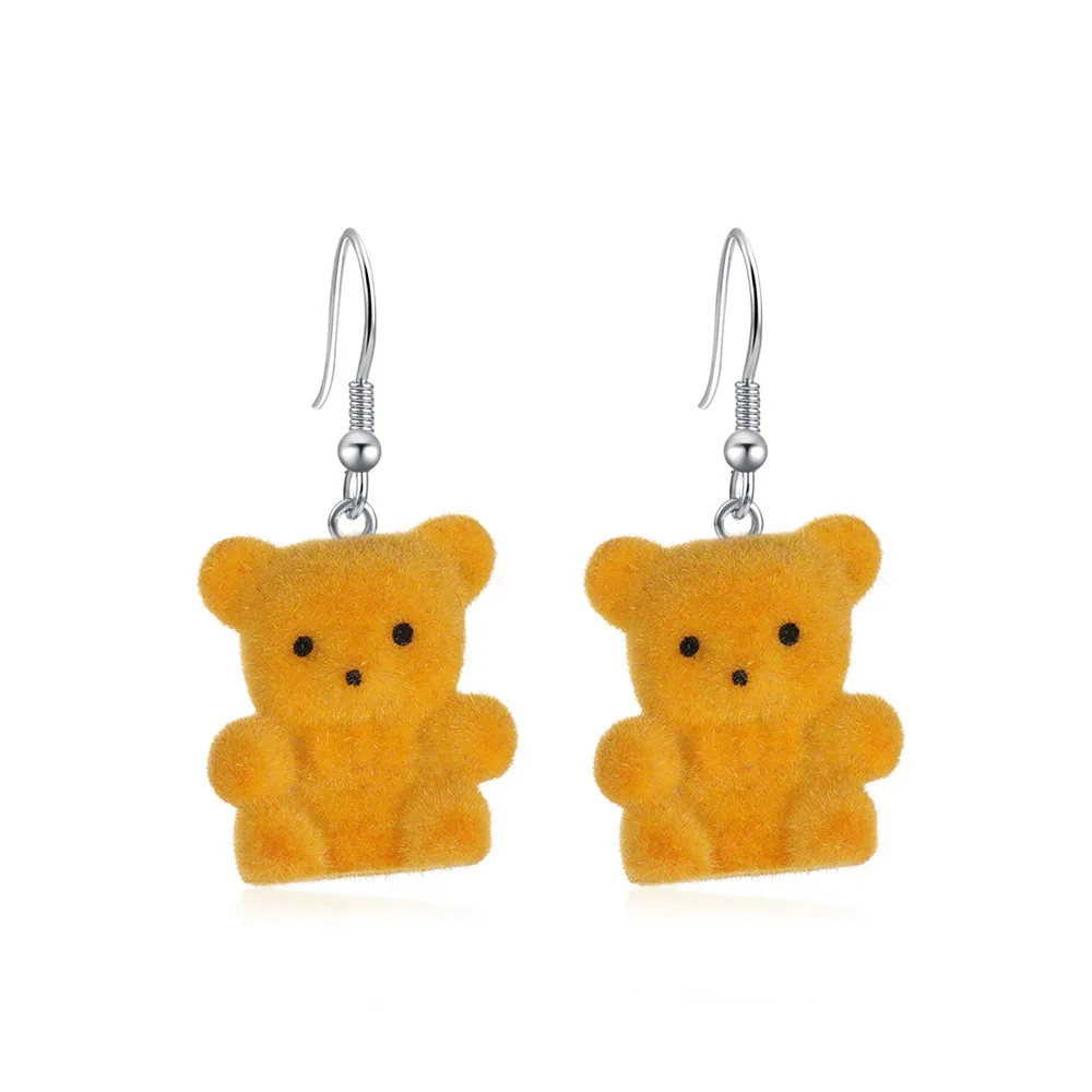 Flocked Teddy Bear Earrings
