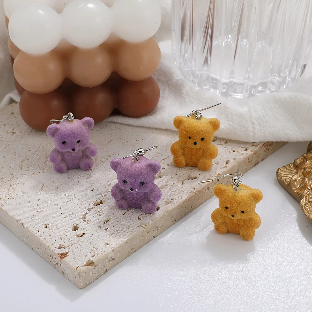 Flocked Teddy Bear Earrings