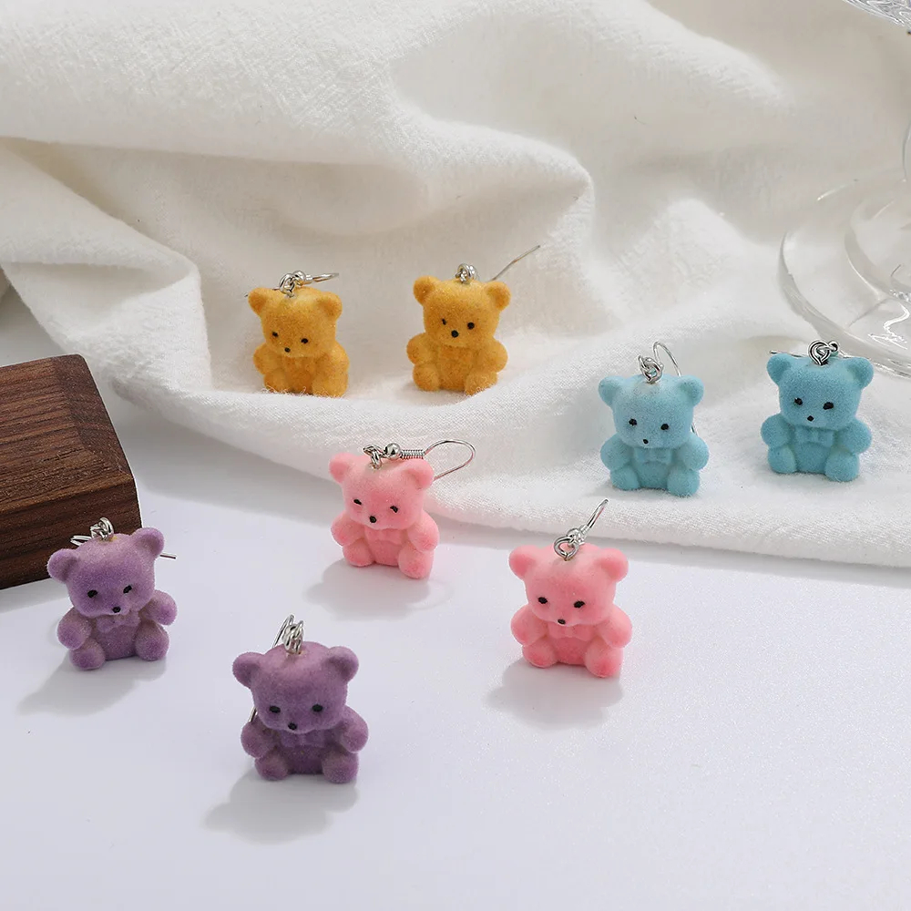 Flocked Teddy Bear Earrings