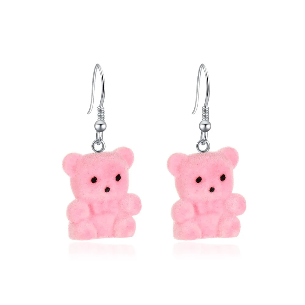 Flocked Teddy Bear Earrings