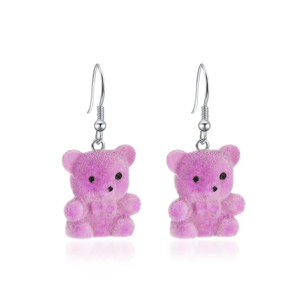 Flocked Teddy Bear Earrings