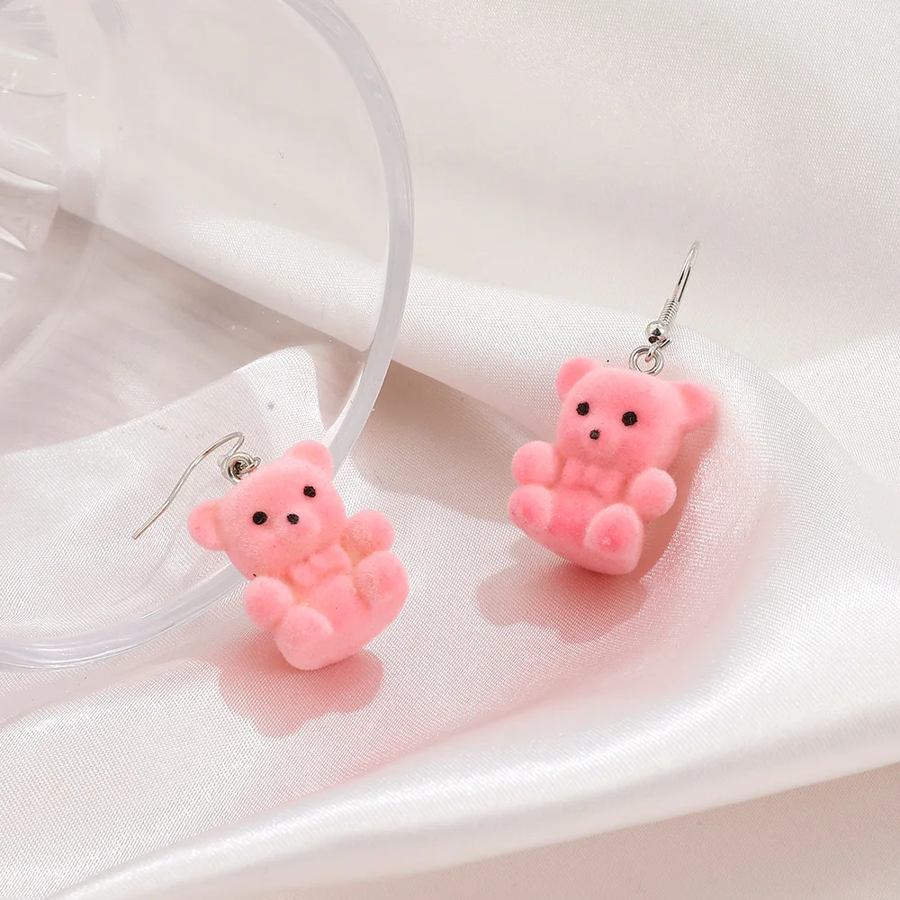 Flocked Teddy Bear Earrings