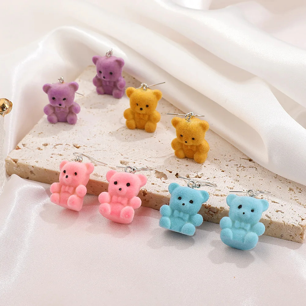 Flocked Teddy Bear Earrings