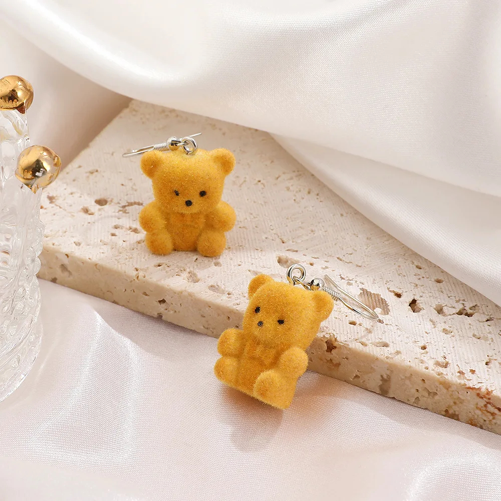 Flocked Teddy Bear Earrings