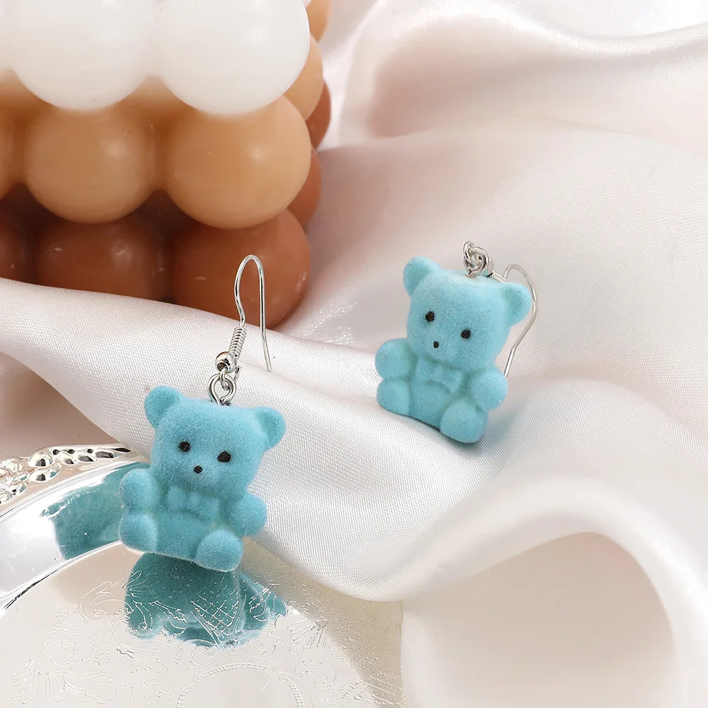 Flocked Teddy Bear Earrings