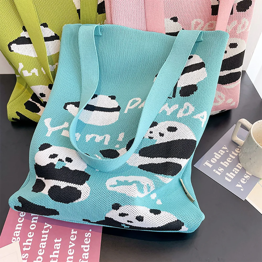Snacking Pandas Knitted Tote (3 Colours)
