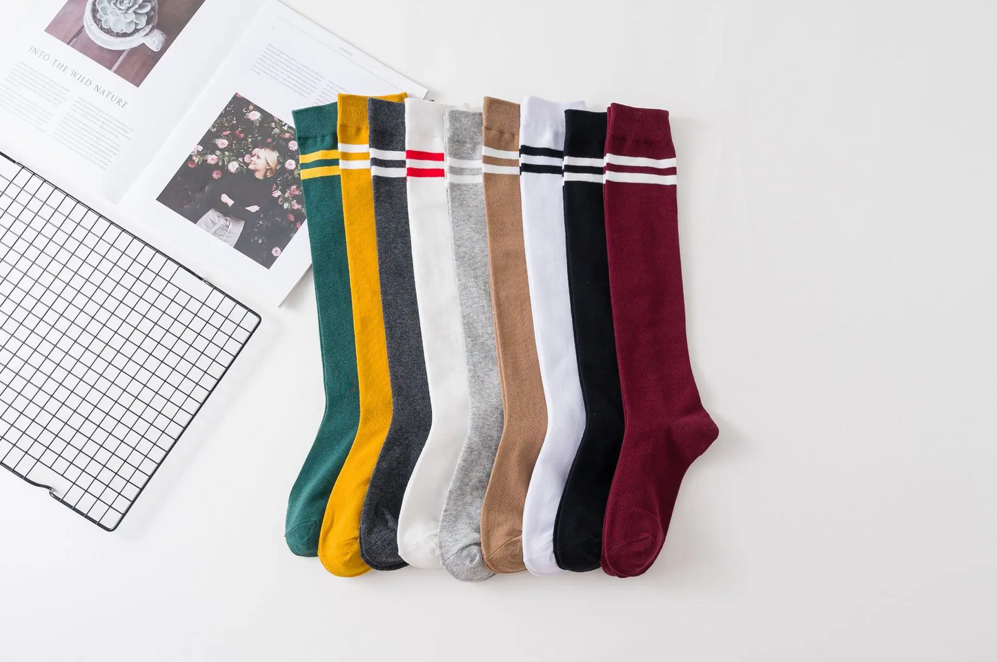 High Vintage Style Stripe Socks (9 Colours)
