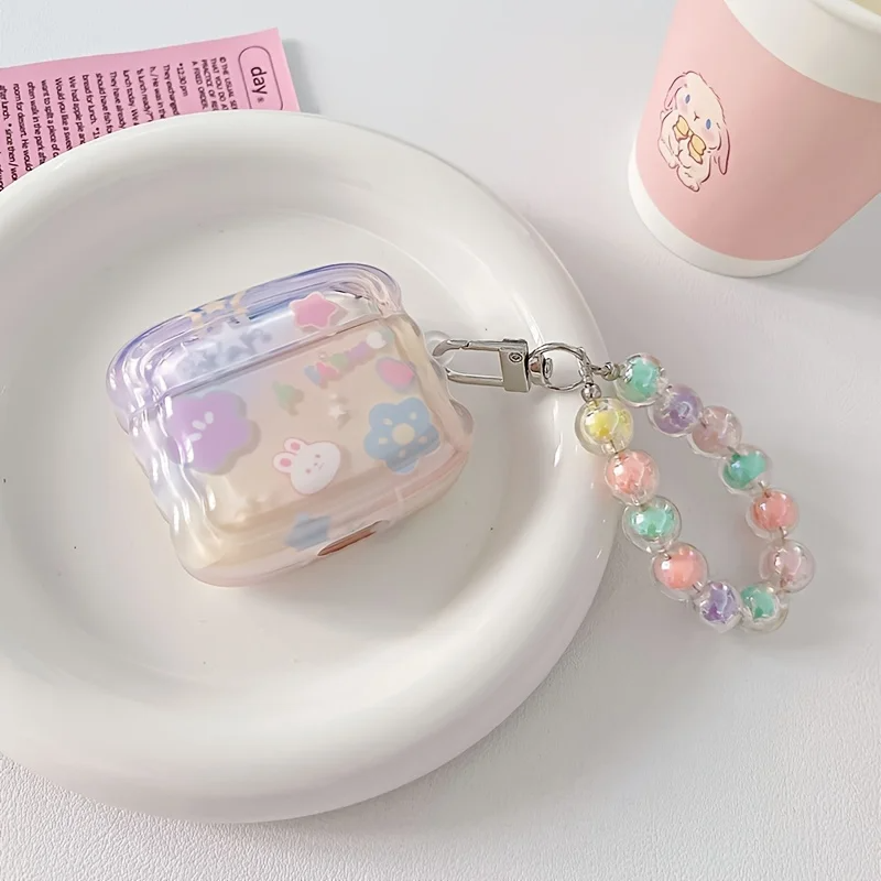 Pastel Bunny AirPods Charger Case Cover with Bubble Wrist Strap