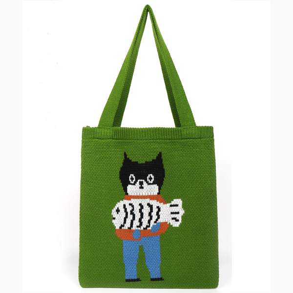 Sweater and Fish Cat Knitted Tote