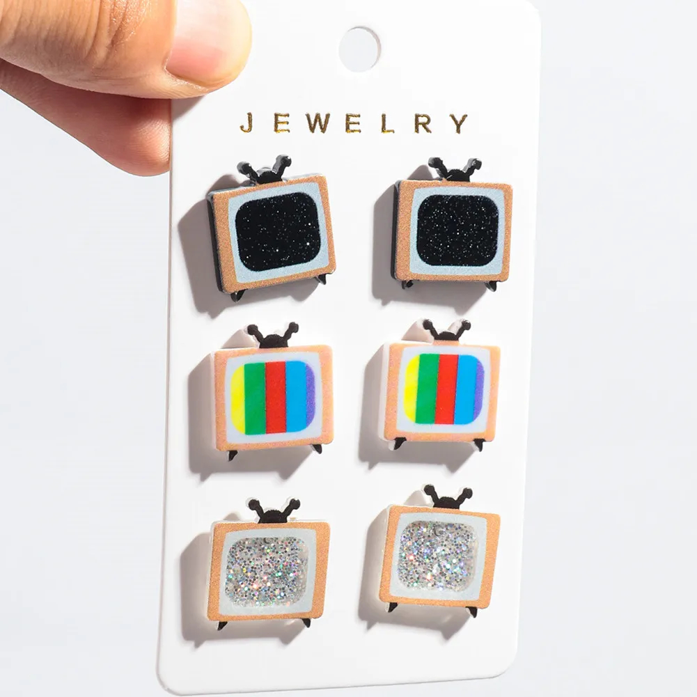 Retro Television Stud Earrings (Set of 3 Pairs)