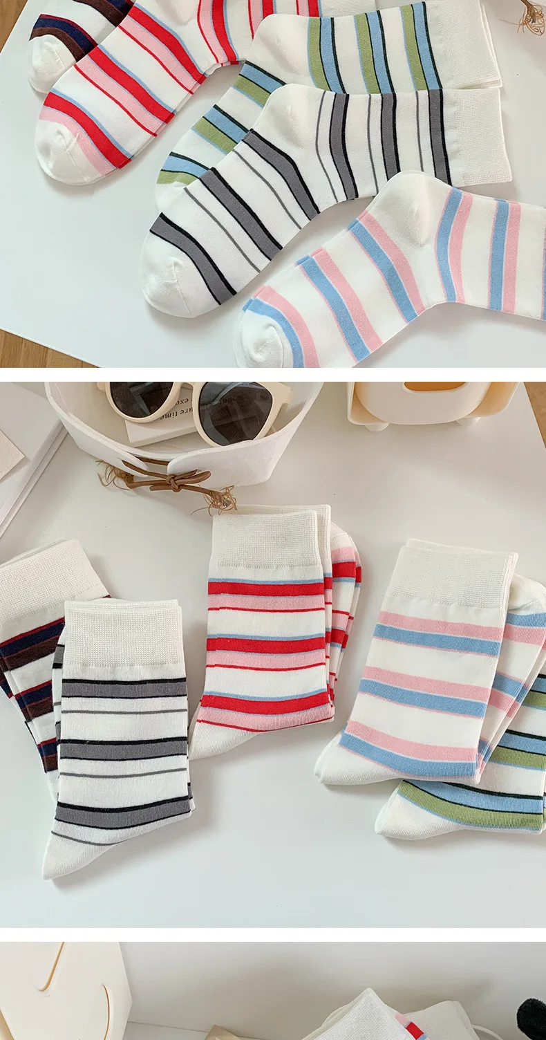 80s Contrast Stripe Crew Socks