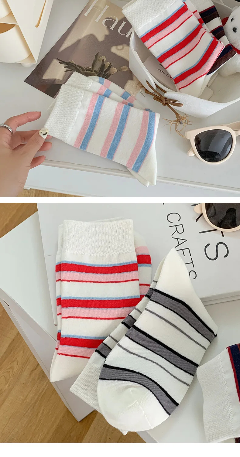 80s Contrast Stripe Crew Socks