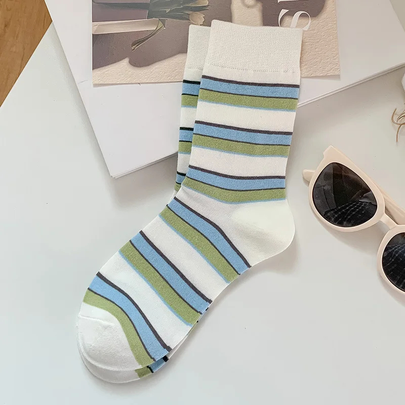 80s Contrast Stripe Crew Socks