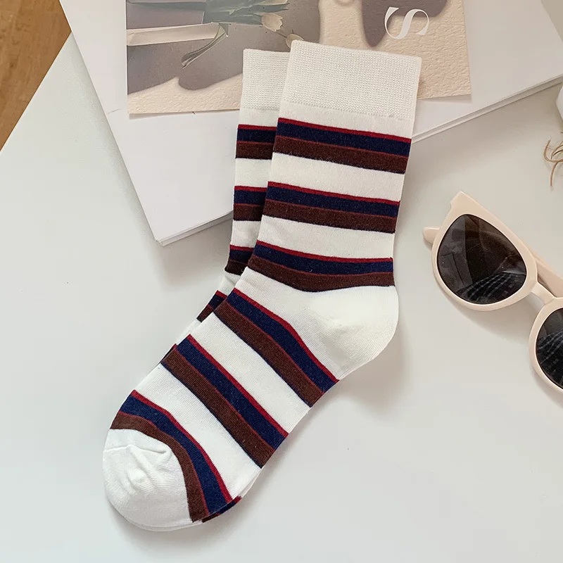 80s Contrast Stripe Crew Socks