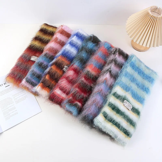 Fuzzy Multicolour Striped Scarf (7 Designs)