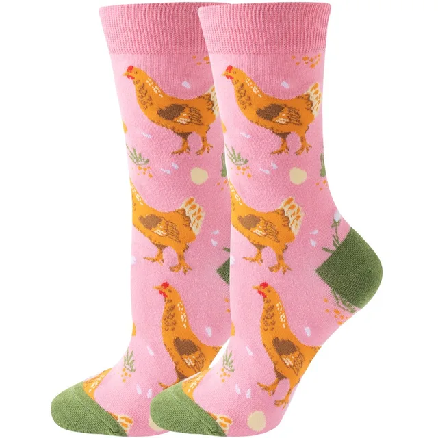 Chicken Pattern Socks Pink Chicken Crew Socks – Ice Cream Cake