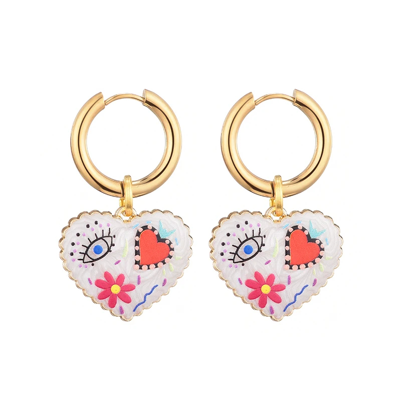 Heart Shaped Doodle Earrings - Ice Cream Cake