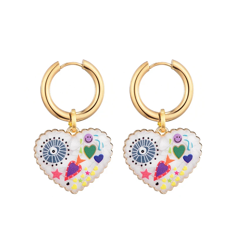 Heart Shaped Doodle Earrings - Ice Cream Cake