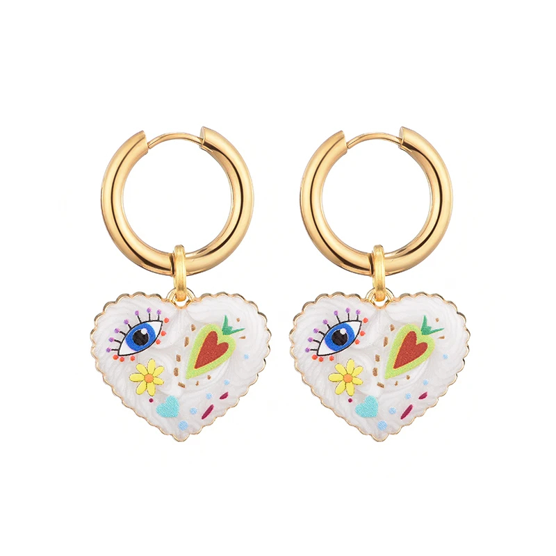 Heart Shaped Doodle Earrings - Ice Cream Cake