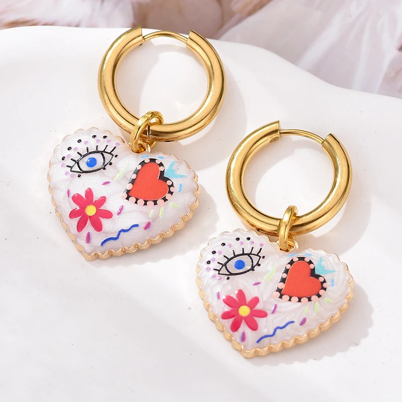Heart Shaped Doodle Earrings - Ice Cream Cake