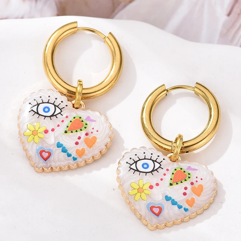 Heart Shaped Doodle Earrings - Ice Cream Cake